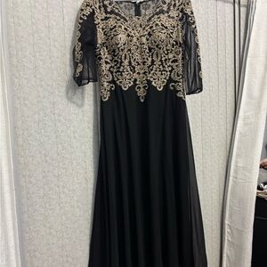 May Queen Regal Black Evening Gown with Gold Embroidered Bodice